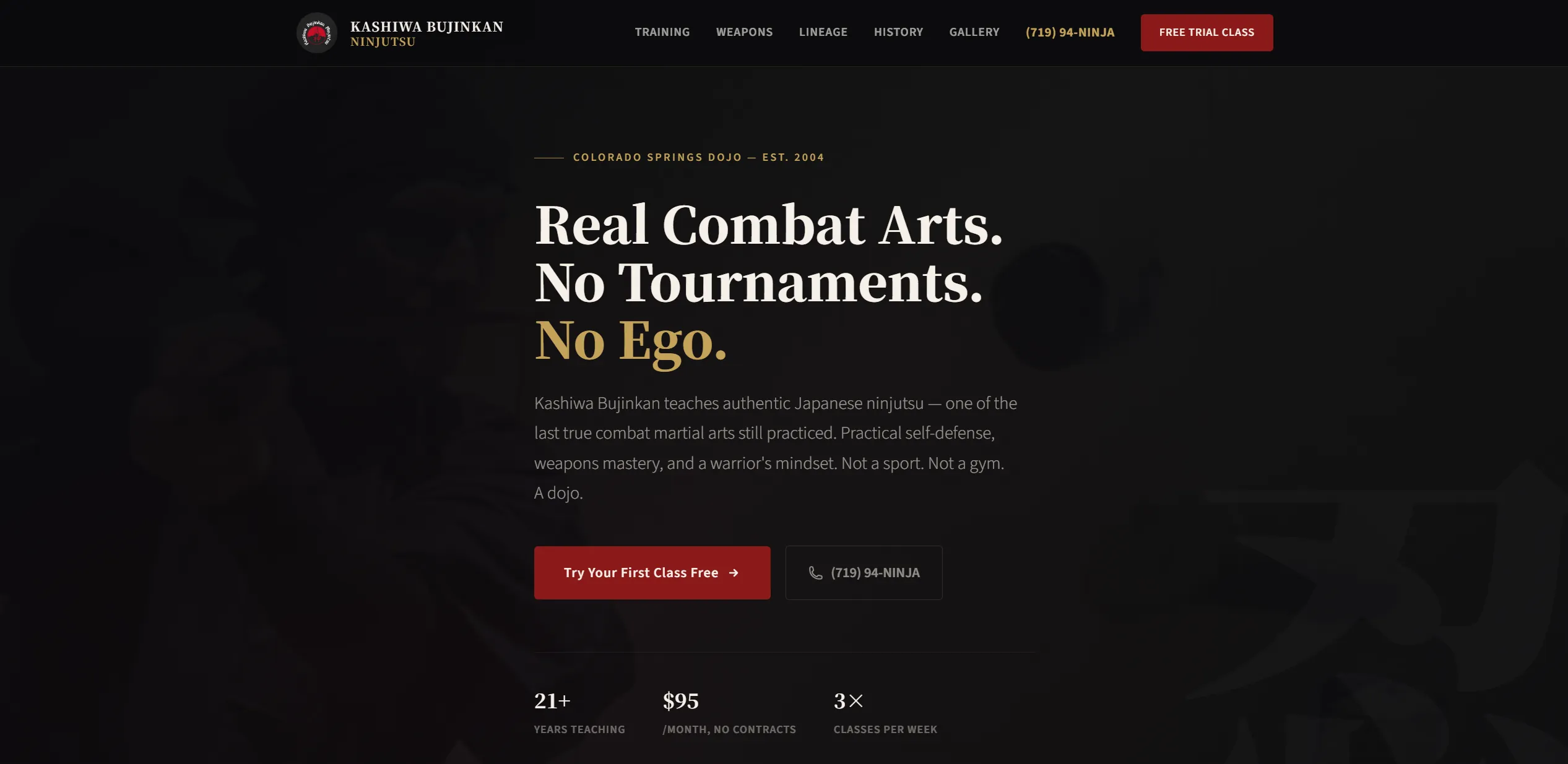 Kashiwa Bujinkan Dojo website screenshot